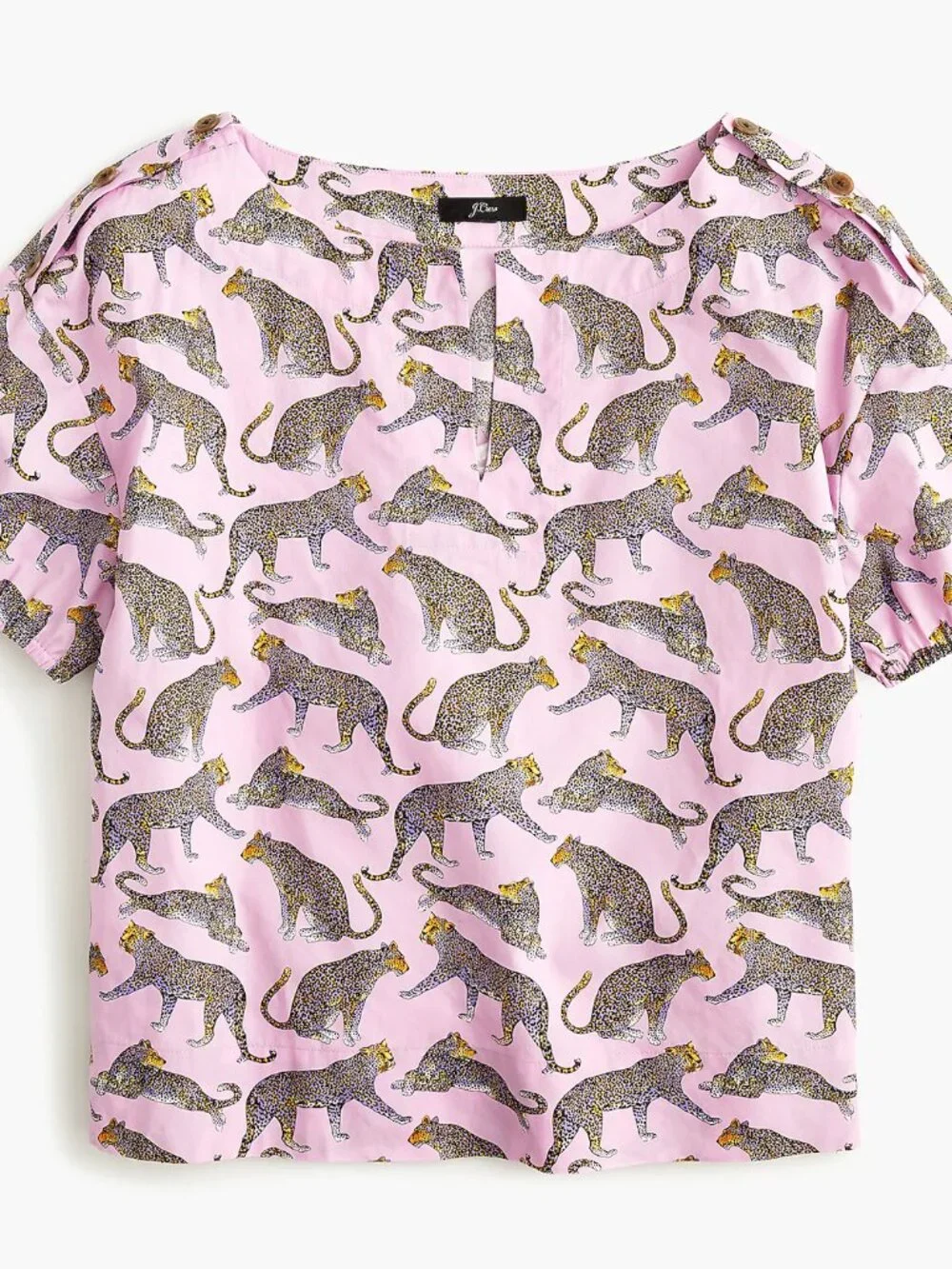 J Crew Open V-neck top in Ratti® cheetah print Sz S Pink Preppy Whimsical Artsy